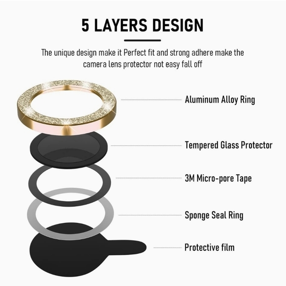 Camera lens tempered glass protector Glitter Gold for iPhone 13 Pro, 13 Pro Max - Picture 3 of 7